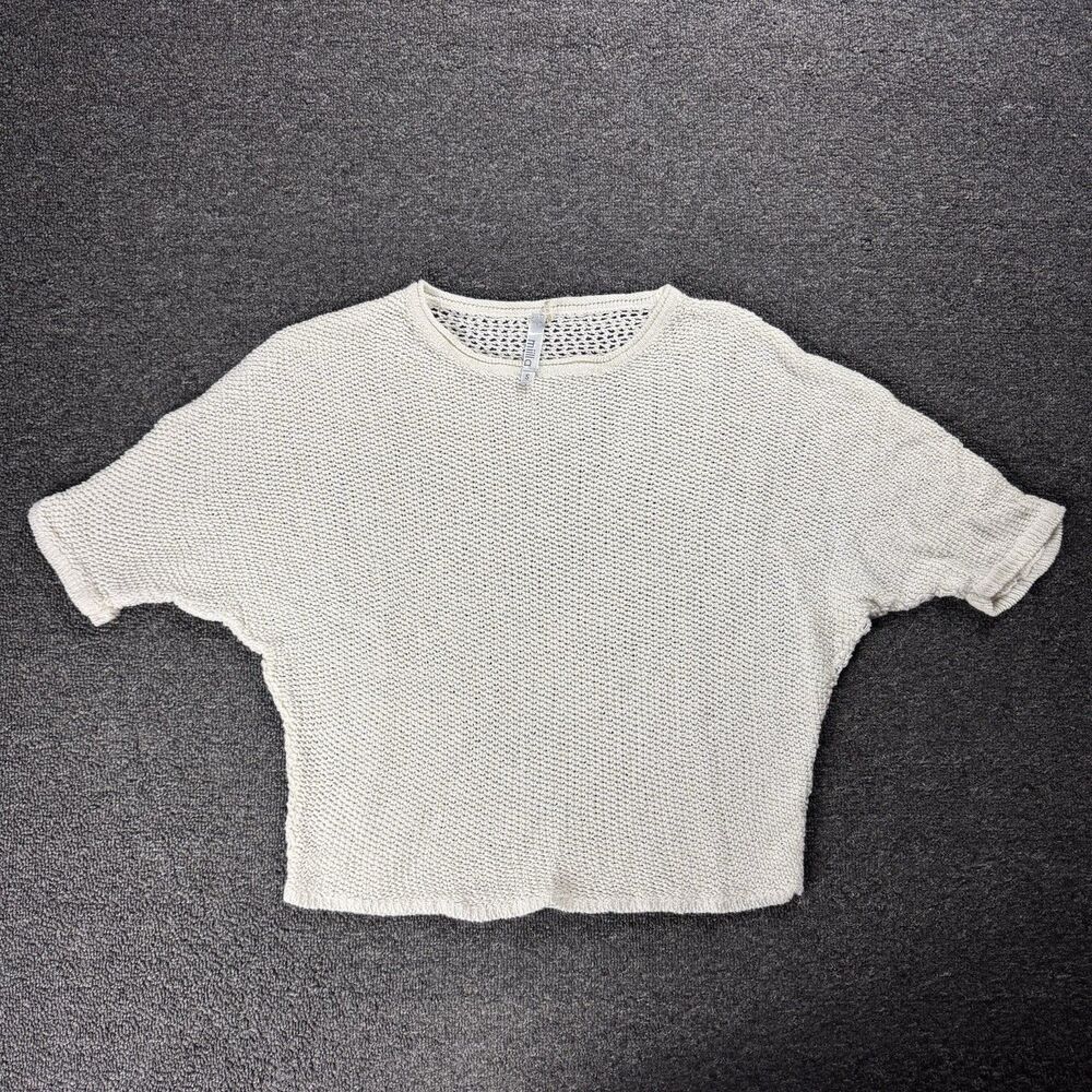 Miilla Ivory White Knit Linen Short Sleeve Sweater Size Small Coastal Beach